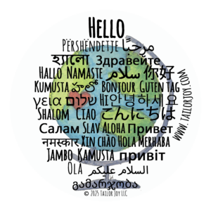 hello in many different languages watercolor art by Jennifer Donaldson